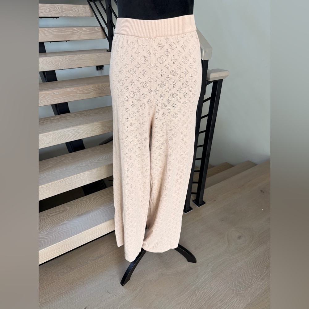 New Louis Vuitton Cream Knit Wide Leg with a pattern Pants size S